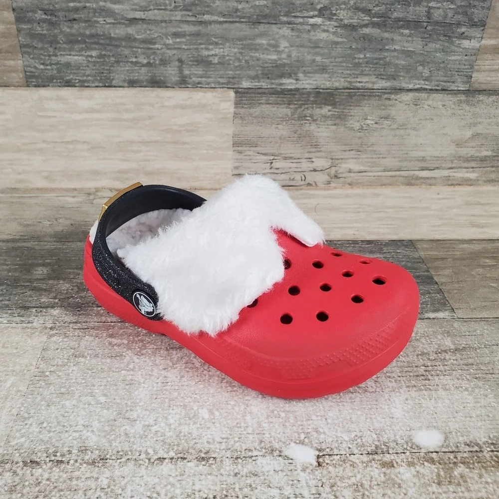 Crocs Classic Lined Santa Kids Clog Sz 9 C9 Red Round‎ Toe Slip-On Holiday